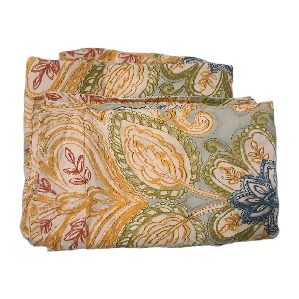 Pottery Barn QUEEN Duvet Cover+ 2 Pillowcases Gold Blue Merlot Paisley Catrina